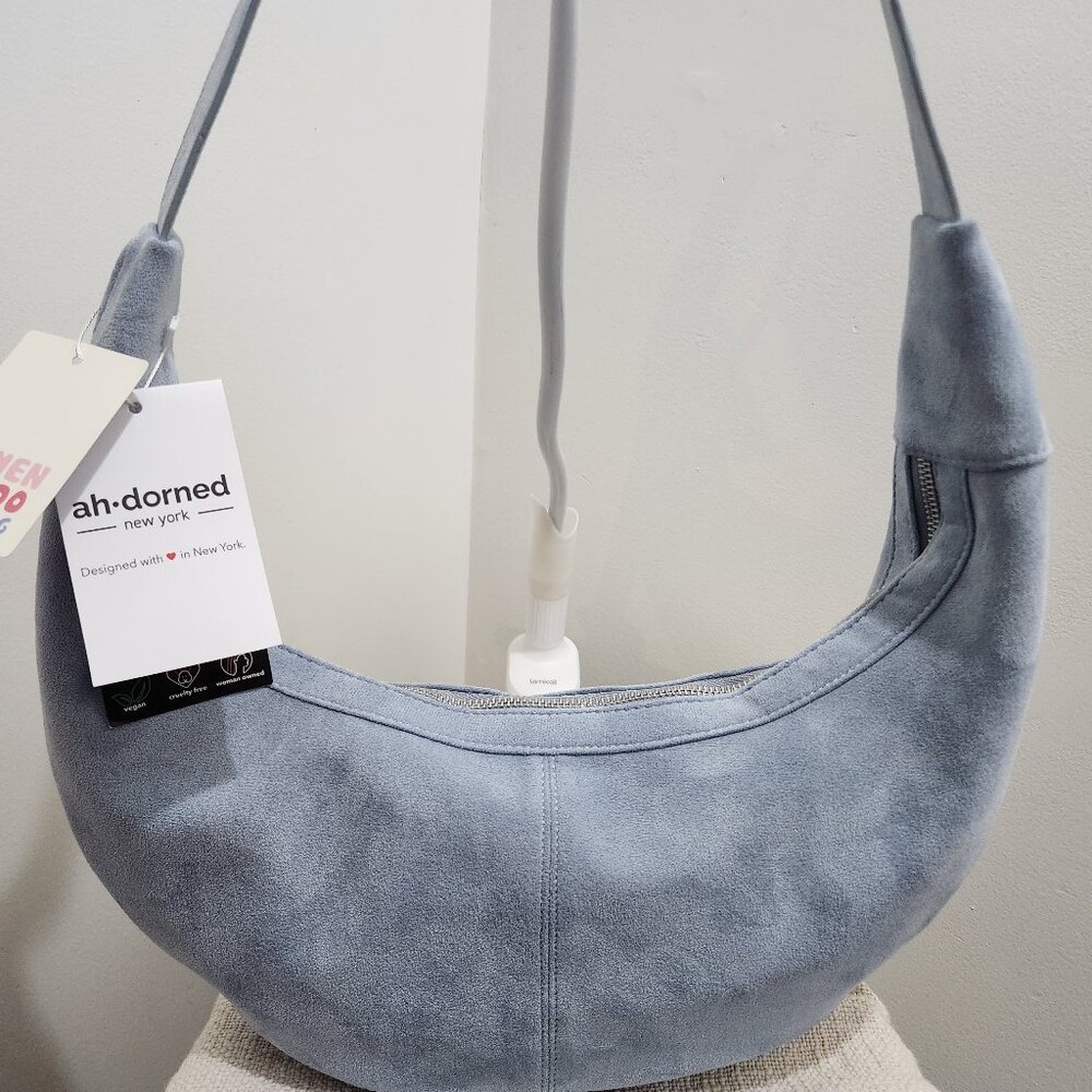 ah-dorned New York Light Blue Suede Crescent Shoulder Bag